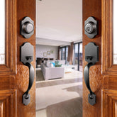 Elemake Door Handle Front Door with Deadbolt Handle Set Black